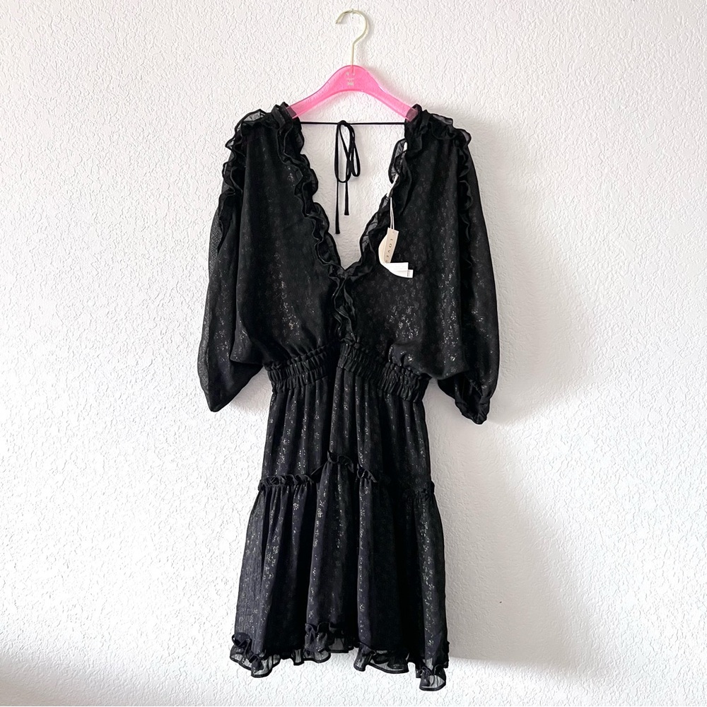 NWT Lovestitch Black Animal Print Ruffle Mini Holiday Dress Size Small